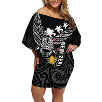 Custom New Zealand Silver Fern Rugby Family Matching Off Shoulder Short Dress and Hawaiian Shirt Aotearoa Champion 2023 World Cup - Wonder Print Shop