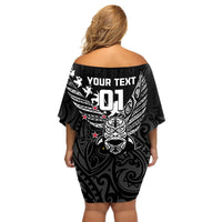 Custom New Zealand Silver Fern Rugby Family Matching Off Shoulder Short Dress and Hawaiian Shirt Aotearoa Champion 2023 World Cup - Wonder Print Shop