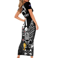 Custom New Zealand Silver Fern Rugby Family Matching Short Sleeve Bodycon Dress and Hawaiian Shirt Aotearoa Champion 2023 World Cup - Wonder Print Shop