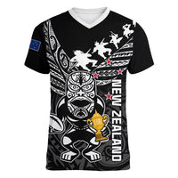 Custom New Zealand Silver Fern Rugby Women V Neck T Shirt Aotearoa Champion 2023 World Cup - Wonder Print Shop