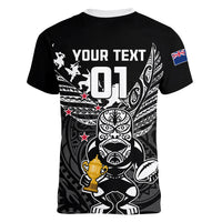 Custom New Zealand Silver Fern Rugby Women V Neck T Shirt Aotearoa Champion 2023 World Cup - Wonder Print Shop