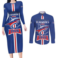Custom Cape Verde 2026 Football Couples Matching Long Sleeve Bodycon Dress and Long Sleeve Button Shirt Blue Sharks WC Debut - Wonder Print Shop