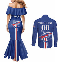 Custom Cape Verde 2026 Football Couples Matching Mermaid Dress and Long Sleeve Button Shirt Blue Sharks WC Debut - Wonder Print Shop