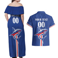 Custom Cape Verde 2026 Football Couples Matching Off Shoulder Maxi Dress and Hawaiian Shirt Blue Sharks WC Debut - Wonder Print Shop