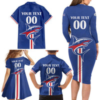 Custom Cape Verde 2026 Football Family Matching Long Sleeve Bodycon Dress and Hawaiian Shirt Blue Sharks WC Debut - Wonder Print Shop