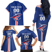 Custom Cape Verde 2026 Football Family Matching Off The Shoulder Long Sleeve Dress and Hawaiian Shirt Blue Sharks WC Debut - Wonder Print Shop