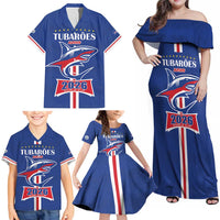 Custom Cape Verde 2026 Football Family Matching Off Shoulder Maxi Dress and Hawaiian Shirt Blue Sharks WC Debut - Wonder Print Shop