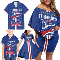 Custom Cape Verde 2026 Football Family Matching Off Shoulder Short Dress and Hawaiian Shirt Blue Sharks WC Debut - Wonder Print Shop