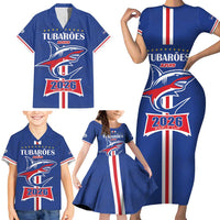 Custom Cape Verde 2026 Football Family Matching Short Sleeve Bodycon Dress and Hawaiian Shirt Blue Sharks WC Debut - Wonder Print Shop