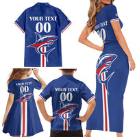 Custom Cape Verde 2026 Football Family Matching Short Sleeve Bodycon Dress and Hawaiian Shirt Blue Sharks WC Debut - Wonder Print Shop