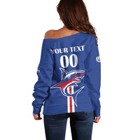 Custom Cape Verde 2026 Football Off Shoulder Sweater Blue Sharks WC Debut - Wonder Print Shop