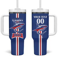 Custom Cape Verde 2026 Football Tumbler With Handle Blue Sharks WC Debut - Wonder Print Shop
