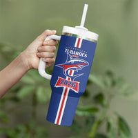 Custom Cape Verde 2026 Football Tumbler With Handle Blue Sharks WC Debut - Wonder Print Shop