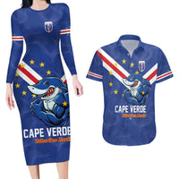Custom Cape Verde Football Couples Matching Long Sleeve Bodycon Dress and Hawaiian Shirt Tubaroes Azuis Make History - Wonder Print Shop