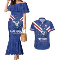 Custom Cape Verde Football Couples Matching Mermaid Dress and Hawaiian Shirt Tubaroes Azuis Make History - Wonder Print Shop