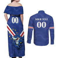 Custom Cape Verde Football Couples Matching Off Shoulder Maxi Dress and Long Sleeve Button Shirt Tubaroes Azuis Make History - Wonder Print Shop