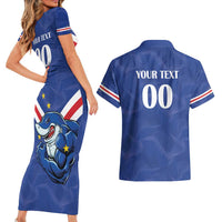 Custom Cape Verde Football Couples Matching Short Sleeve Bodycon Dress and Hawaiian Shirt Tubaroes Azuis Make History - Wonder Print Shop
