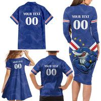 Custom Cape Verde Football Family Matching Long Sleeve Bodycon Dress and Hawaiian Shirt Tubaroes Azuis Make History - Wonder Print Shop