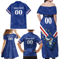 Custom Cape Verde Football Family Matching Off Shoulder Maxi Dress and Hawaiian Shirt Tubaroes Azuis Make History - Wonder Print Shop