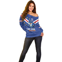 Custom Cape Verde Football Off Shoulder Sweater Tubaroes Azuis Make History - Wonder Print Shop