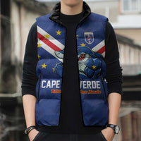 Custom Cape Verde Football Sleeveless Puffer Jacket Tubaroes Azuis Make History - Wonder Print Shop