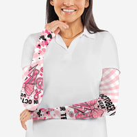Personalized In October We Wear Pink Arm Sleeves Pink Pretty Bow Pastel Gingham - Wonder Print Shop