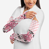 Personalized In October We Wear Pink Arm Sleeves Pink Pretty Bow Pastel Gingham - Wonder Print Shop