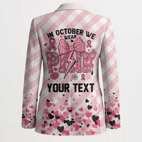 Personalized In October We Wear Pink Blazer Pink Pretty Bow Pastel Gingham - Wonder Print Shop