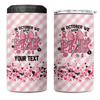 Personalized In October We Wear Pink 4 in 1 Can Cooler Tumbler Pink Pretty Bow Pastel Gingham - Wonder Print Shop