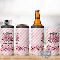 Personalized In October We Wear Pink 4 in 1 Can Cooler Tumbler Pink Pretty Bow Pastel Gingham - Wonder Print Shop