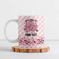 Personalized In October We Wear Pink Ceramic Mug Pink Pretty Bow Pastel Gingham - Wonder Print Shop