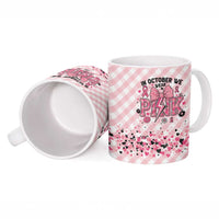 Personalized In October We Wear Pink Ceramic Mug Pink Pretty Bow Pastel Gingham - Wonder Print Shop