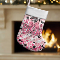 In October We Wear Pink Christmas Stocking Pink Pretty Bow Pastel Gingham - Wonder Print Shop