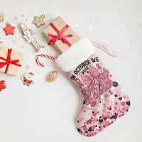 In October We Wear Pink Christmas Stocking Pink Pretty Bow Pastel Gingham - Wonder Print Shop