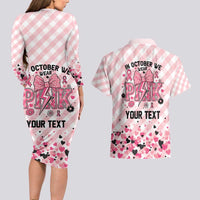 Personalized In October We Wear Pink Couples Matching Long Sleeve Bodycon Dress and Hawaiian Shirt Pink Pretty Bow Pastel Gingham - Wonder Print Shop