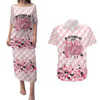Personalized In October We Wear Pink Couples Matching Puletasi and Hawaiian Shirt Pink Pretty Bow Pastel Gingham - Wonder Print Shop