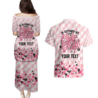 Personalized In October We Wear Pink Couples Matching Puletasi and Hawaiian Shirt Pink Pretty Bow Pastel Gingham - Wonder Print Shop