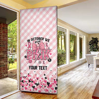 Personalized In October We Wear Pink Door Cover Pink Pretty Bow Pastel Gingham - Wonder Print Shop