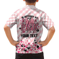 Personalized In October We Wear Pink Family Matching Long Sleeve Bodycon Dress and Hawaiian Shirt Pink Pretty Bow Pastel Gingham - Wonder Print Shop