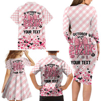 Personalized In October We Wear Pink Family Matching Long Sleeve Bodycon Dress and Hawaiian Shirt Pink Pretty Bow Pastel Gingham - Wonder Print Shop