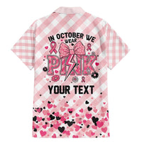 Personalized In October We Wear Pink Family Matching Mermaid Dress and Hawaiian Shirt Pink Pretty Bow Pastel Gingham - Wonder Print Shop