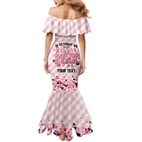 Personalized In October We Wear Pink Family Matching Mermaid Dress and Hawaiian Shirt Pink Pretty Bow Pastel Gingham - Wonder Print Shop