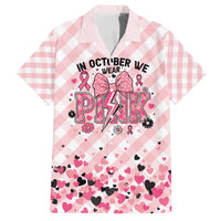Personalized In October We Wear Pink Family Matching Off The Shoulder Long Sleeve Dress and Hawaiian Shirt Pink Pretty Bow Pastel Gingham - Wonder Print Shop