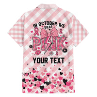 Personalized In October We Wear Pink Family Matching Off The Shoulder Long Sleeve Dress and Hawaiian Shirt Pink Pretty Bow Pastel Gingham - Wonder Print Shop