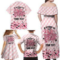 Personalized In October We Wear Pink Family Matching Off Shoulder Maxi Dress and Hawaiian Shirt Pink Pretty Bow Pastel Gingham - Wonder Print Shop