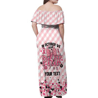 Personalized In October We Wear Pink Family Matching Off Shoulder Maxi Dress and Hawaiian Shirt Pink Pretty Bow Pastel Gingham - Wonder Print Shop