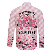 Personalized In October We Wear Pink Family Matching Short Sleeve Bodycon Dress and Hawaiian Shirt Pink Pretty Bow Pastel Gingham - Wonder Print Shop