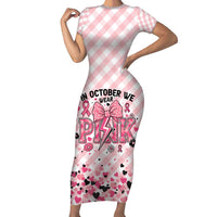 Personalized In October We Wear Pink Family Matching Short Sleeve Bodycon Dress and Hawaiian Shirt Pink Pretty Bow Pastel Gingham - Wonder Print Shop