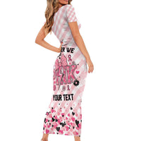 Personalized In October We Wear Pink Family Matching Short Sleeve Bodycon Dress and Hawaiian Shirt Pink Pretty Bow Pastel Gingham - Wonder Print Shop