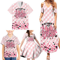 Personalized In October We Wear Pink Family Matching Summer Maxi Dress and Hawaiian Shirt Pink Pretty Bow Pastel Gingham - Wonder Print Shop
